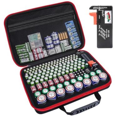 Imagem de HESPLUS Estojo Organizador De Baterias, Grande Bolsa Transporte À Prova D'Água, Recipientes, Caixa Suporte Para Mais 210 Pilhas Aa Aaa Cd 9V 3V - Com Testador Bt-168, Preto E Vermelho (Somente Estoj