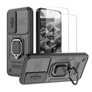 Imagem de Capa para Samsung Galaxy S23 Capinha - com [2 peças] protetor de tela de vidro temperado, com proteção deslizante da tampa da câmera e suporte, Estojo de silicone macio à prova choque