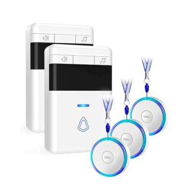 Imagem de Caregiver Pager, botão de chamada sem fio para idosos/idosos em casa, sistema de alerta médico de vida de 150 metros com botões 3-SOS e 2 páginas, campainha de emergência para chamadas de enfermeira