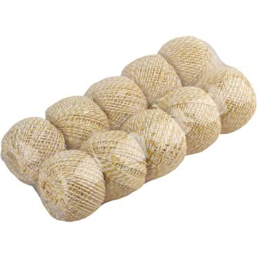 Imagem de Bolas de fio de algodão amarelo e branco – 10 peças de barbante artesanal de 0,2 cm para amarrar presentes, projetos DIY, uso na cozinha e exibição de tigela
