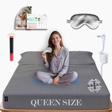 Imagem de Ali King Lençóis de aterramento – Queen Size, algodão macio com fibra prateada, 38 cm com bolso profundo e aterramento terrestre para melhorar o sono (cinza escuro, Queen 152 x 203 cm x 38 cm)