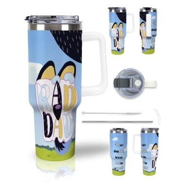 Imagem de Uruzuo Copo com alça 1,134 g presente para o pai, copo com tampa e canudo, caneca de viagem de aço inoxidável isolado, copo sem vazamento, adequado para porta-copos, mantém frio e quente por 24 horas