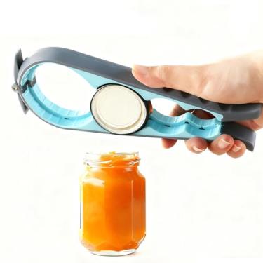 Imagem de Abridor de frasco, garrafa e lata multifuncional – Ferramenta de remoção fácil de tampa para acesso sem esforço (azul e cinza)