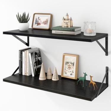 Imagem de Acovy Prateleiras flutuantes profundas montadas na parede, prateleiras de parede pretas de 76 x 30 cm com suportes, conjunto de 2 para quarto, sala de estar, banheiro, cozinha, escritório - prateleira