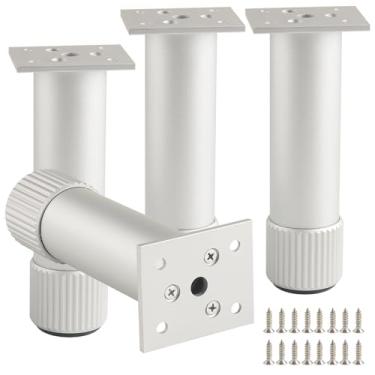 Imagem de funifiti Conjunto de 4 pernas ajustáveis de metal prateado de 15 cm para móveis, suporte de pé para sofá-cama, cômoda, mesa de cabeceira, suporte de TV e acessórios de móveis de armário de banheiro
