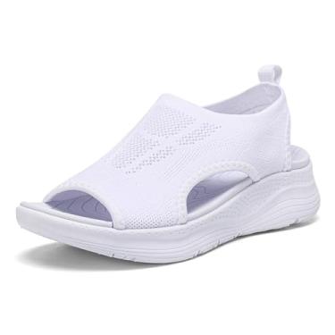 Imagem de YESWIN Sandálias femininas de caminhada, suporte de arco, ortopédica, confortável, fascite plantar, antiderrapante, casual, bico aberto, sandálias esportivas para verão e praia, Branco, 38