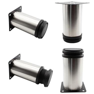 Imagem de Lamvbls Pernas de móveis de aço inoxidável 10 cm, pernas ajustáveis, pernas de substituição de metal, pernas redondas de armário para mesa de café, armário de mesa, sofá, prateleiras, conjunto com 4
