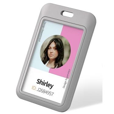 Imagem de Uniclife 1 pacote com porta-crachá deslizante para identidade, capa de plástico rígido vertical cinza com janela transparente, bolsa protetora para cartão de identificação de escritório, escola,