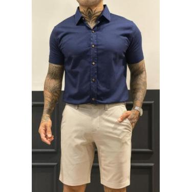 Imagem de Camisa Masculina Social Manga Curta I Algodão Premium - Genérico, Azul