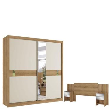Imagem de Guarda Roupa Casal Copenhagen Glass 2 Portas Capuccino Off White Cacau Flex E Cabeceira Formosa Glass Capuccino - Thb