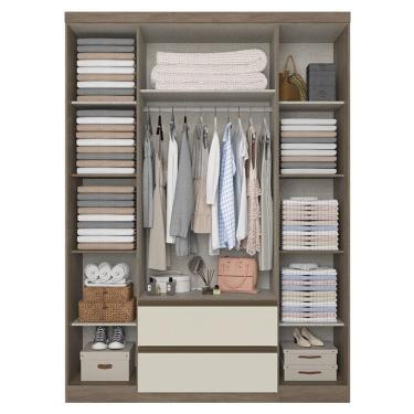 Imagem de Guarda Roupa Solteiro Nobre Slim Glass 4 Portas Rustic Off White Acetinado E Cabeceira Formosa Glass Rustic - Thb