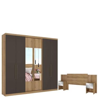Imagem de Guarda Roupa Casal Passione Ultra Glass 6 Portas Capuccino Cacau E Cabeceira Formosa Glass Capuccino - Thb