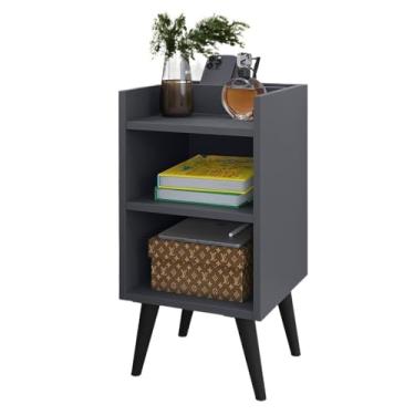 Imagem de Kit 2 Criados-Mudos Compactos com Porta-Celular e Pés Retrô – Mesa Lateral Moderna (KIT MAX CINZA)