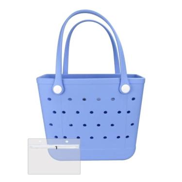 Imagem de Urvczza Bolsa de praia de borracha, bolsa feminina à prova d'água, para viagens, piscinas e academias, Azul lago/M, Medium, Bolsa de praia à prova d'água