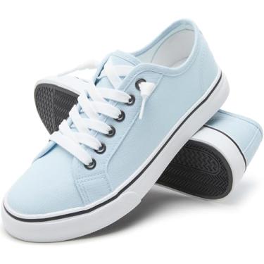 Imagem de XRH Tênis Feminino De Lona Sem Cadarço, Calçado Casual, Cano Baixo, Mocassim Branco, Sapato Preto Da Moda (Azul, Eua 6,5)
