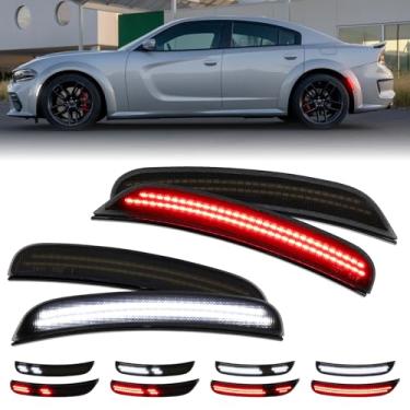 Imagem de FetonAuto Luzes marcadoras laterais de LED vermelhas e brancas dinâmicas para Dodge Charger 2015, 2016, 2017, 2018, 2019, 2020, 2021, 2022, 2023, 2024, lâmpada refletora de para-choque, 4 peças