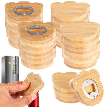 Imagem de Conjunto de 24 peças de abridor de garrafa de cerveja em forma de urso de madeira, bonito abridor de garrafas com forte força de fixação, aço inoxidável, casca de madeira natural, tamanho compacto 6,5