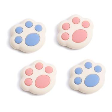 Imagem de DLseego 4 Pegas de polegar projetadas para Nintendo Switch 2 (2025), silicone macio Joycon controle analógico capa protetora antiderrapante botão Joycon Joystick Caps Covers, Cat Paw - azul rosa