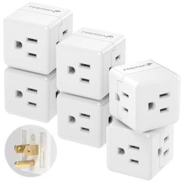 Imagem de Fosmon Adaptador de parede de 3 tomadas, pacote de 6, chave de parede de 90 graus, adaptador de corrente tripla, divisor de saída de 3 pontas, tomada múltipla, adaptador de tomada de 3 vias,