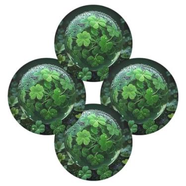 Imagem de ATTX Jogo americano redondo trevo verde para mesa de jantar, jogo americano de decoração do dia de São Patrício, tapetes para mesa de cozinha para 4#11