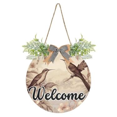 Imagem de SEHANY Placa de boas-vindas colorida, beija-flor, decoração de porta da frente, guirlanda de boas-vindas redonda para decoração de casa de fazenda, varanda, pátio, 30 x 30 cm