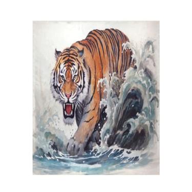 Imagem de ATTX Cobertor de microfibra de veludo com estampa de onda de tigre - Cobertor de cama leve ultra macio para sofá, cama, 127 x 152 cm #540