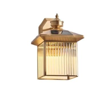 Imagem de Luminária de parede solar externa, à prova d'água e simples, para portão de pátio de casa, luminária de parede externa toda em cobre para corredor e varanda (Tipo C)