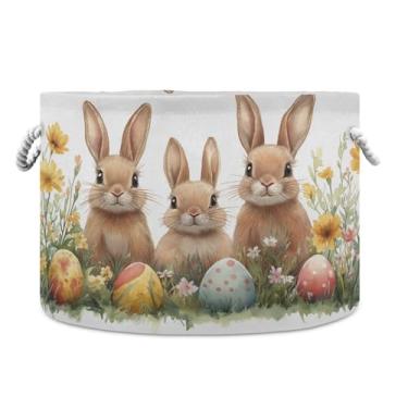 Imagem de Blueangle Cesta de armazenamento de coelhinho fofo de Páscoa de 50,8 cm P x 35,5 cm de altura – cesto de roupa extra grande dobrável, organizador de brinquedos redondo e armazenamento doméstico à