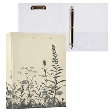 Imagem de ATTX Fichário com 3 anéis de flores pretas e brancas, 3 cm para papel tamanho carta, 21,6 cm x 28 cm, fichários com três argolas com prancheta para material de escritório #177