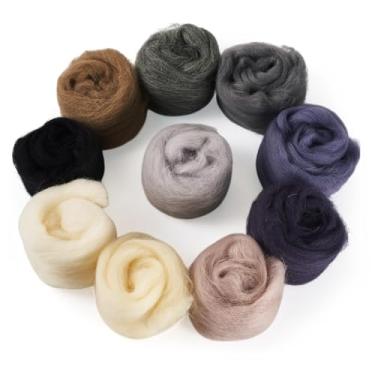 Imagem de Spritewelry Lã de feltragem de agulha 50 g multicolorida para feltragem de agulhas, 10 cores, lãs giratórias macias a granel para feltragem, artesanato, suprimentos de fiação manual
