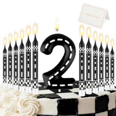 Imagem de Vela número de vela de aniversário de corrida (número 2, preta)