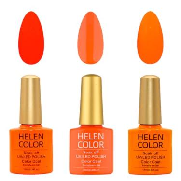Imagem de HELEN COLOR Kit 3 Esmaltes em Gel UV/LED 10ml Cada Frasco Secagem Rápida Alta Durabilidade Acabamento Brilhante (Laranja)