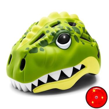 Imagem de KINGBIKE Capacete De Bicicleta Infantil Para Crianças De 2 A 3 A 5 A 8 Anos, Design De Dinossauro 3D Com Luz Led Recarregável E Tamanho Ajustável, Multiesportivo Para Skate, Scooter, Skate, 48 A 52