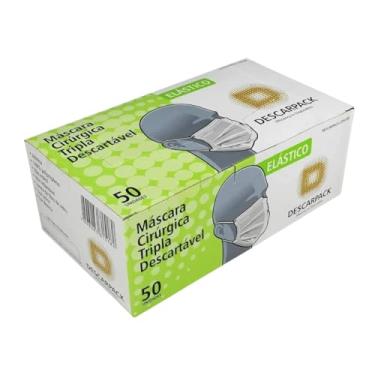 Imagem de Kit Com 500 Máscaras Tripla Descartável Descarpack | Com Elástico | Branca | 10 Caixinhas | Mega Oferta