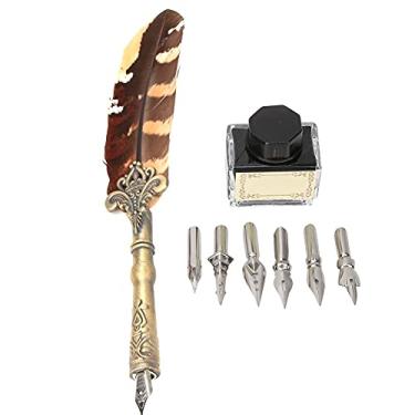 Imagem de Conjunto de canetas de imersão de penas retrô europeia Caneta de caligrafia de escrita vintage de luxo com pontas de aço inoxidável 6 pontas substituíveis Caixa de presente de