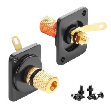 Imagem de MAYWILLA Bloco de terminais de alto-falante de 4 mm, adaptador de montagem em painel, conector de montagem fixa, amplificador banhado a ouro, bloco de terminais