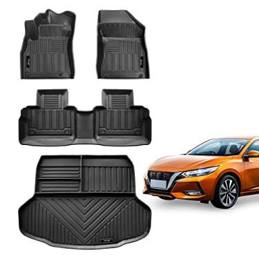 Imagem de Yonugli Conjunto de tapetes e forro de carga para todos os climas compatíveis com Nissan Sentra 2020 2021 2022 2023 acessórios pretos