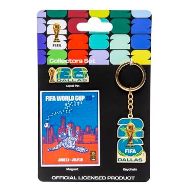 Imagem de HONAV Conjunto de colecionador da Copa do Mundo de Dallas da FIFA – Equipamento oficial da Copa do Mundo da FIFA – Inclui alfinete de lapela, chaveiro e ímã – Ótimo para fãs – Celebra sua cidade