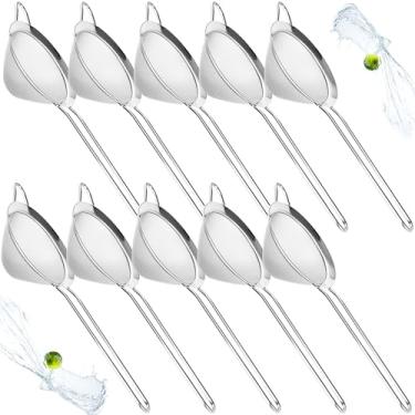 Imagem de 10 peças de aço inoxidável pequeno coador de malha fina peneira de coquetel café, comida, suco, bebidas com cabo longo para barra de cozinha de chá de folhas soltas, 21 cm