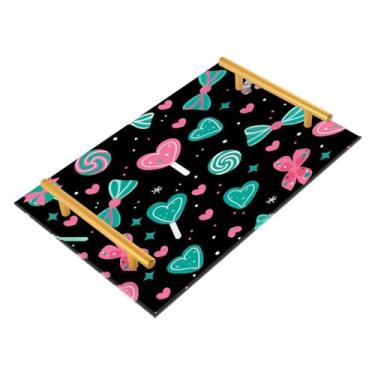 Imagem de Wassud Bandeja de banheiro com estampa fofa de doces, bandejas de perfume, alça de maquiagem, cômoda, quarto, cozinha, mesa, 30 x 20 cm