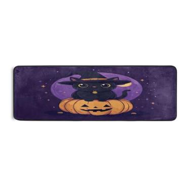 Imagem de Qilmy Tapete de corrida de gato preto para Halloween 183 x 61 cm, antiderrapante, antifadiga, confortável, tapetes longos, para quarto, sala de estar, banheiro, corredores, entrywa1011