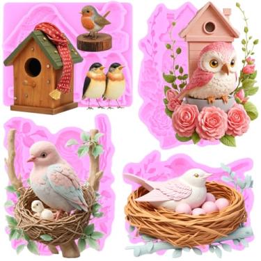 Imagem de MIYAHOUSE Nests Fondant Moldes de silicone para decoração de bolos, topo de cupcake, pasta de goma de chocolate, argila de polímero, conjunto de 4