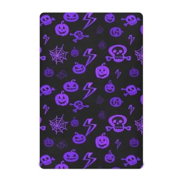 Imagem de Wassud Lençóis de berço respiráveis com caveiras de Halloween, capas de colchão de berço de 68 x 99 cm, neutros para meninos e meninas (serve para berço padrão e pacote e brincadeira)