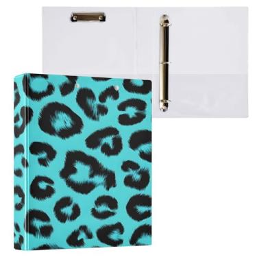 Imagem de CEBUGI Fichário redondo de 3 anéis com estampa de leopardo, 3 polegadas, comporta 200 folhas, pastas com 3 bolsos de PVC transparentes para escritório, 31,5 x 27 x 6 cm, 1 pacote