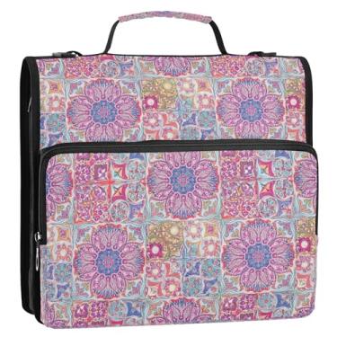 Imagem de CEBUGI Fichário de 3 anéis com zíper com alça de ombro, pasta de arquivo expansível de 3,8 cm, anéis D, para escola, escritório, padrão colorido