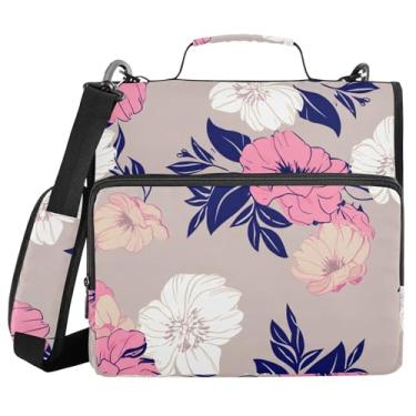 Imagem de Burbuja Pasta de fichário com zíper de flores vintage com 3 anéis com lixa expansível e alça de ombro serve para laptop de 13 polegadas, vários bolsos para trabalho de escritório