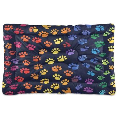 Imagem de CEBUGI Cama de cachorro de 61 x 45 cm, lavável, respirável, tapete para animais de estimação com fundo antiderrapante, estampa de pata de arco-íris, almofada para cães pequenos e médios