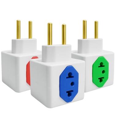 Imagem de Adaptador de Tomada Multiplicador Kit com 3 Adaptador Elétricos Plástico PP 4 Entradas Universais 10A/20A Branco com Pinos Dourados