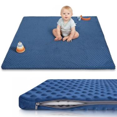 Imagem de Huloo Sleep Tapete de brincar de bebê para cercadinho, tapete extragrosso de 127 x 127 cm com ponto de minky 3D ultramacio, suporte antiderrapante seguro para engatinhar e tempo de barriga, capa