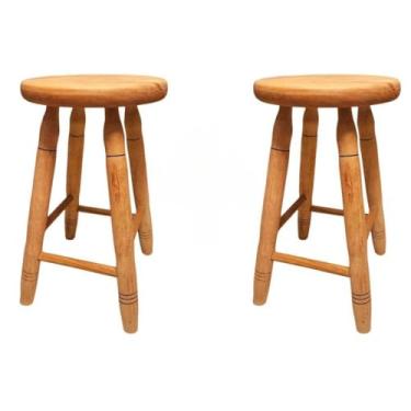 Imagem de Kit 4 Bancos Médio em madeira maciça 50cm Altura - Banco tamborete banqueta para Mesa de Jantar, Cozinha, Bar e Varanda(2 Bancos M)